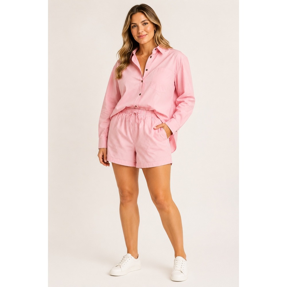 Crescent Pink Cotton Shirt and Shorts Set Co-ord Minimalist Old Money Large NEW